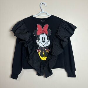 Zara Disney Size S  Black Minnie Mouse Ruffle Sweatshirt with Red